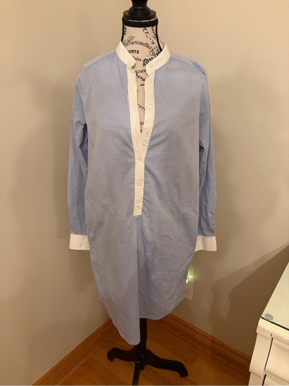 Michael Kors Blue and White Long Button-Down shirt dress